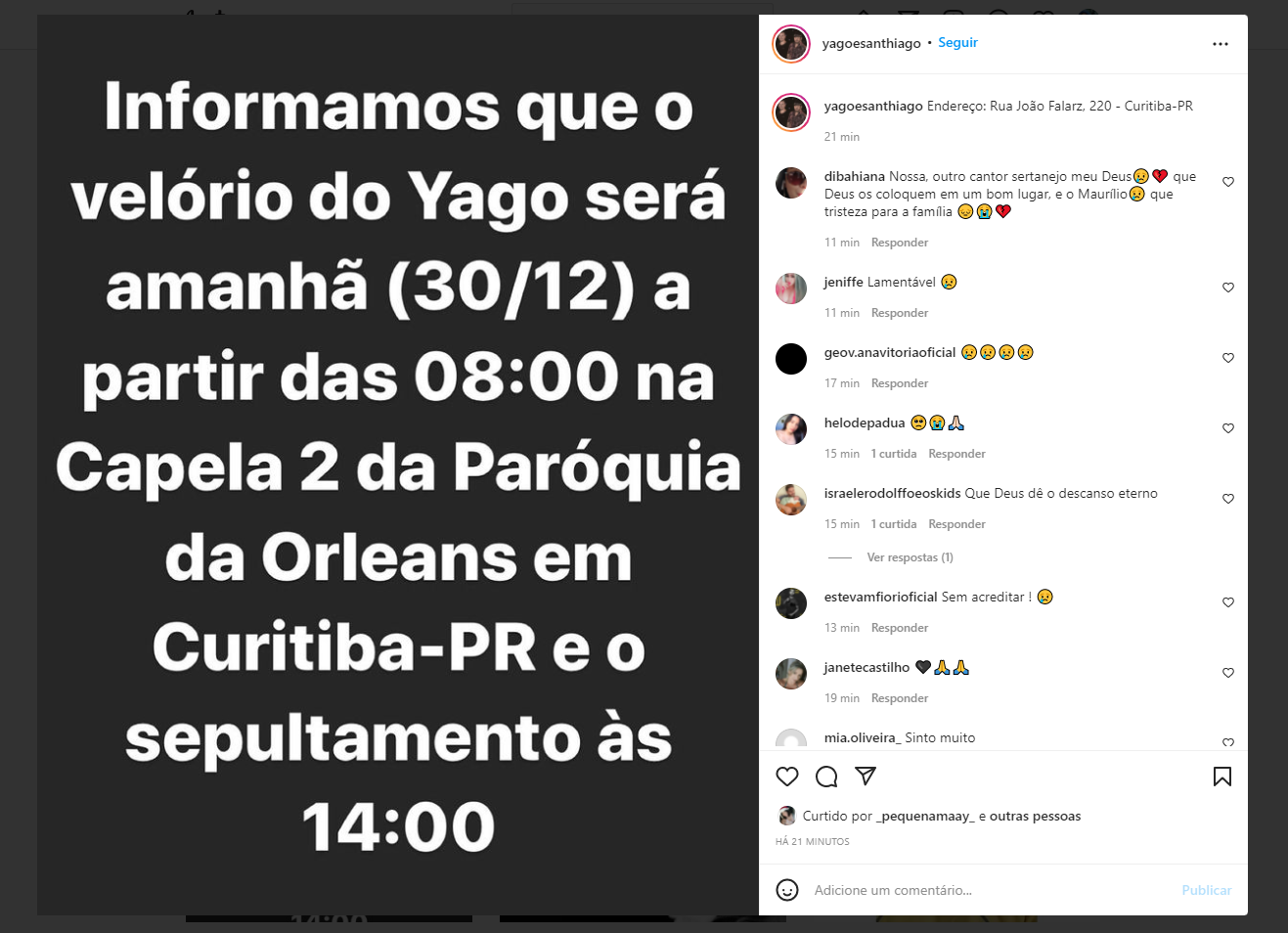 Morre Aos Anos O Sertanejo Yago Da Dupla Santhiago