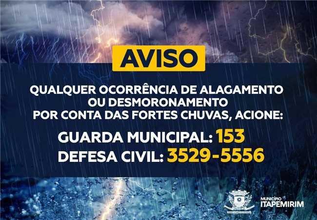 Defesa Civil em alerta por causa da previsão de chuvas intensas no município