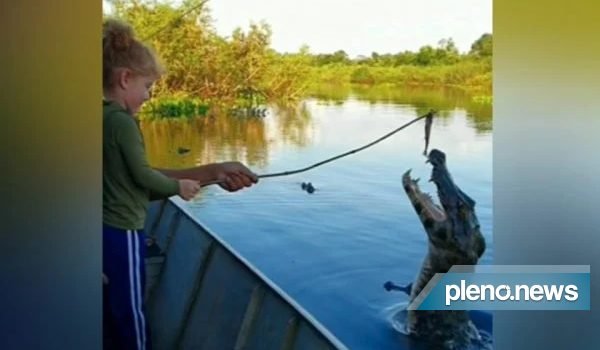 Vídeo! Menina alimenta jacaré com ‘espetinho’ de piranha