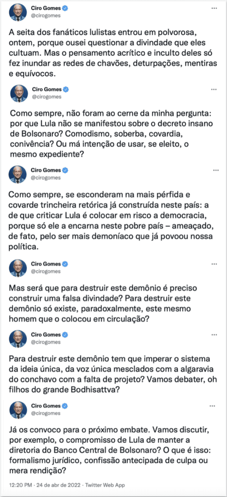 Bolsonaro é o mais demoníaco que já povoou a política, diz Ciro