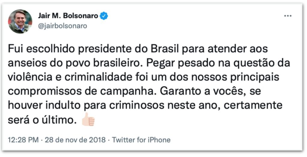 Internautas resgatam tuíte de Bolsonaro criticando indultos