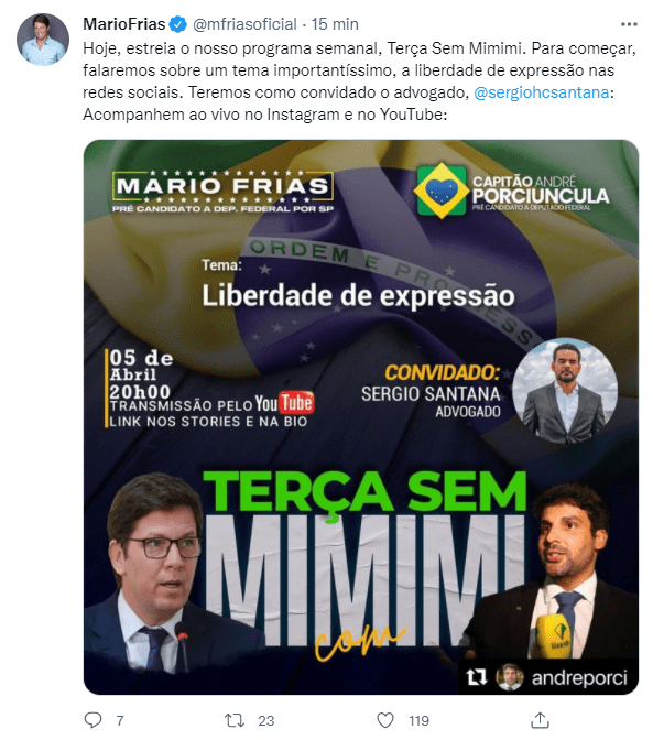 Mario Frias anuncia estreia do programa Terça sem Mimimi