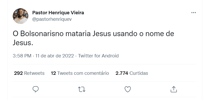 “Pastor” apoiador de Lula diz que bolsonarismo mataria Jesus