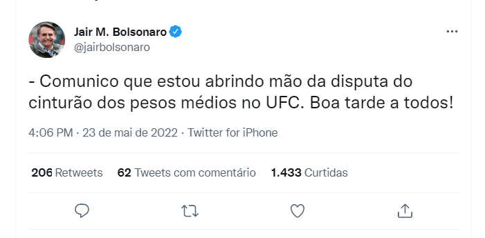 Bolsonaro ironiza Doria: ‘Estou abrindo mão da disputa do cinturão dos pesos médios no UFC’