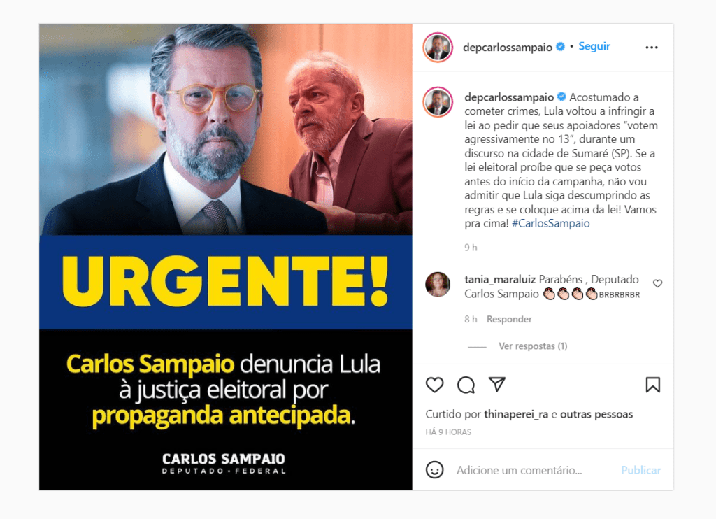 Deputado denuncia Lula por campanha eleitoral antecipada