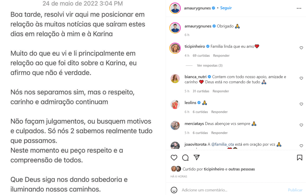 Ex-marido de Karina Bacchi faz desabafo sobre fim do casamento