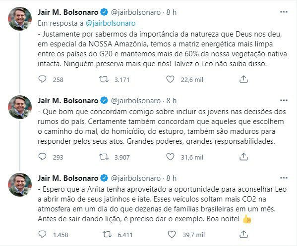 Jair Bolsonaro responde Anitta: “Converso com brasileiros”