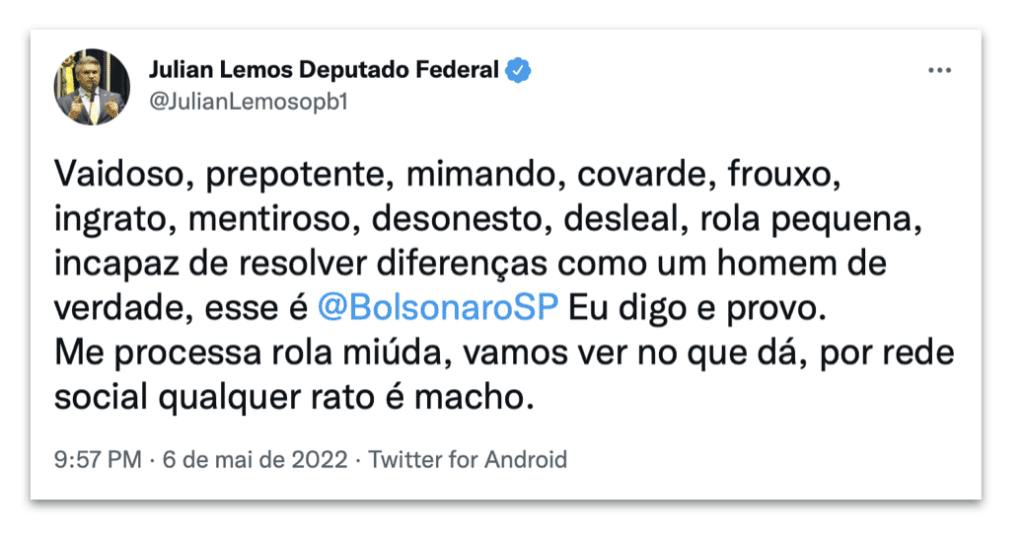 “Me processa, rola miúda”, diz deputado a Eduardo Bolsonaro