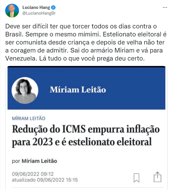 Luciano Hang rebate Miriam Leitão: “Vá para Venezuela”