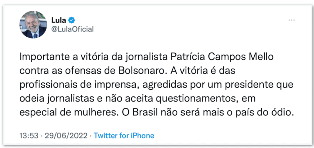 Lula celebra vitória de jornalista em ação contra Bolsonaro
