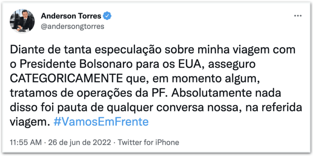 Ministro da Justiça nega ter tratado de operações da PF com Bolsonaro