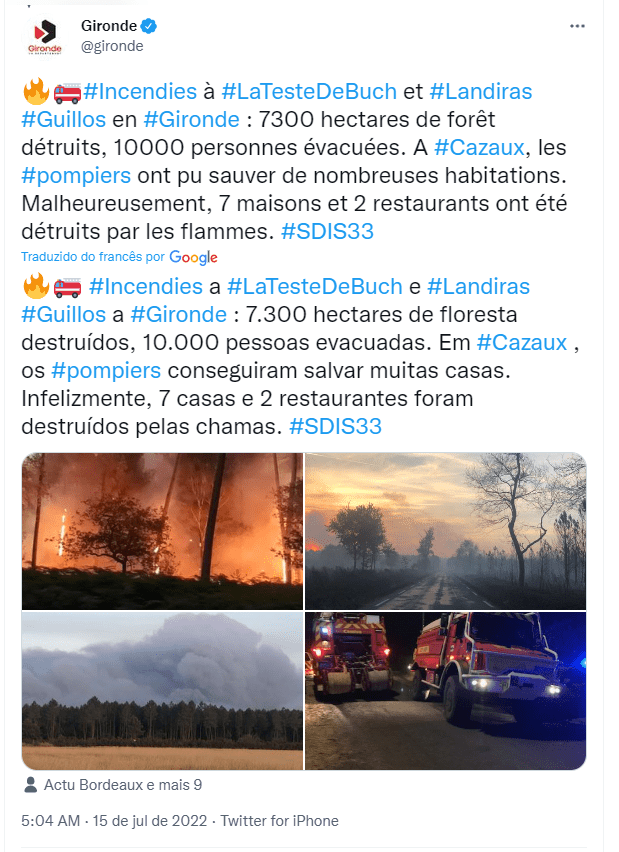 Incêndios florestais na França fazem pessoas deixarem casas