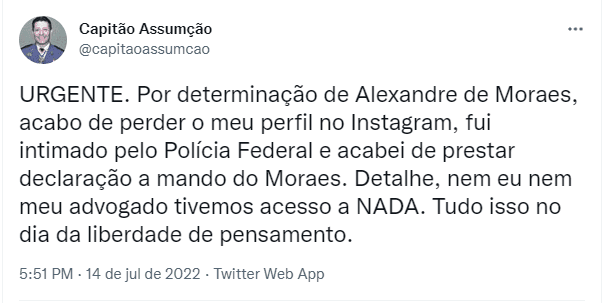 Moraes suspende conta de deputado e manda PF intimá-lo