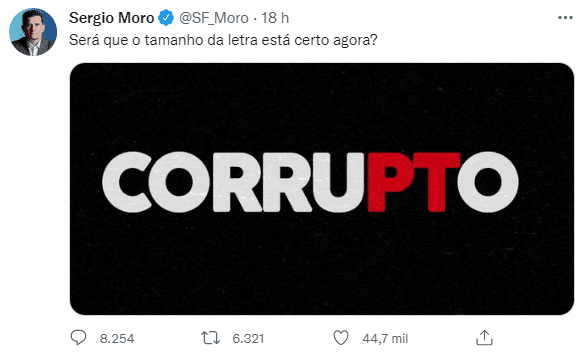 Após ação da Justiça Eleitoral, Moro ironiza o PT com “corrupto”