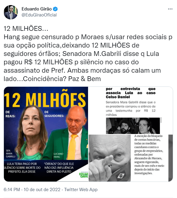 Girão critica censura imposta por Moraes a Luciano Hang