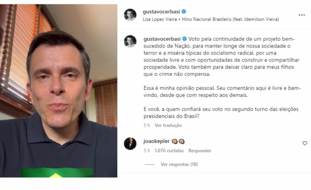 Gustavo Cerbasi declara apoio a Bolsonaro: “Equipe honesta”