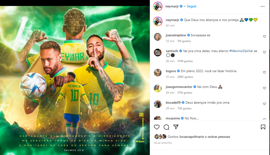 Neymar posta versículo pouco antes do 1º jogo na Copa