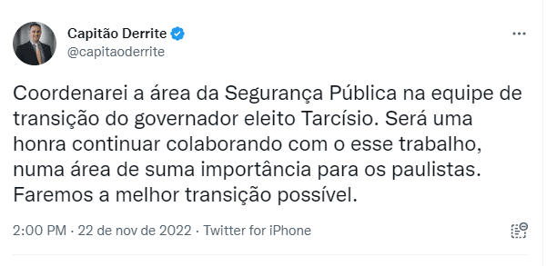 Tarcísio escolhe capitão da PM como secretário da Segurança