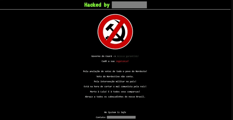 Hacker invade site do governo do CE e pede anulação de votos