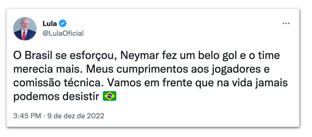Lula volta a falar da Copa e afirma que o “Brasil se esforçou”