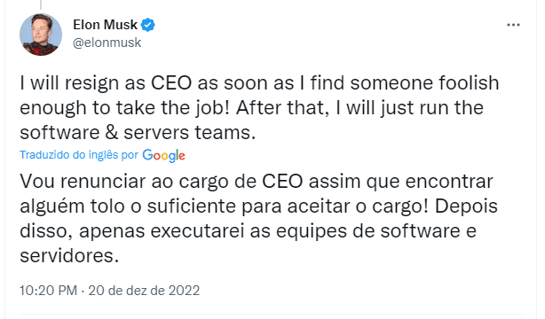 Twitter: Musk diz que deixará cargo após encontrar substituto