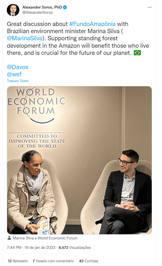 Em Davos, Marina Silva se reúne com filho George Soros