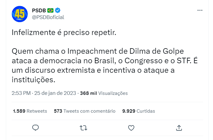 PSDB reage a fala de Lula sobre “golpe”: Discurso extremista