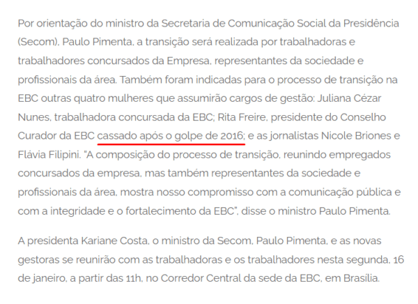 Site oficial do governo chama de golpe impeachment de Dilma