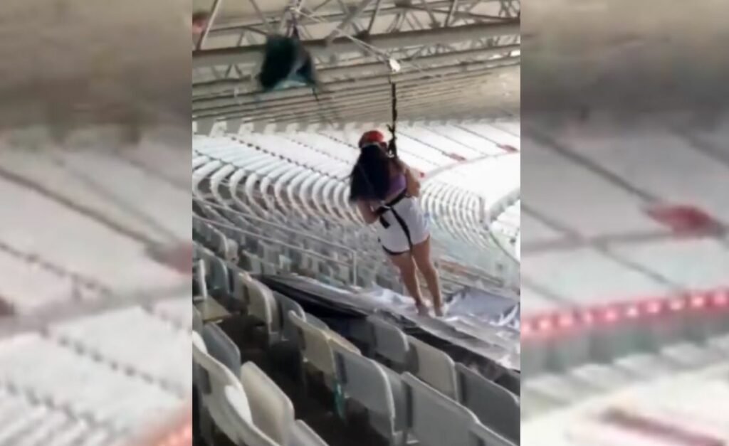 Vídeo: Filha de Alê Oliveira cai de tirolesa montada no Mineirão