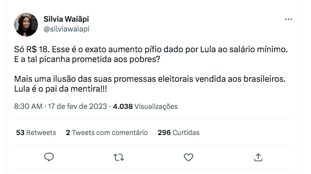 Deputada sobre Lula: “Pai da mentira. Cadê a picanha?”