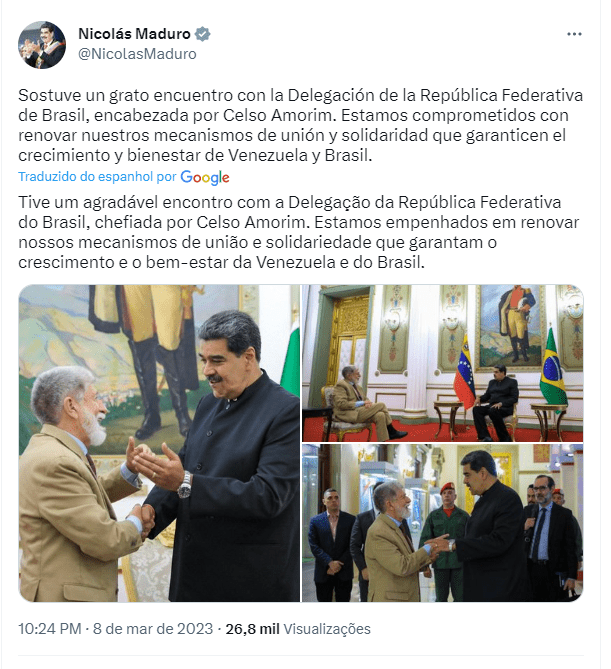 Maduro recebe assessor especial de Lula para “acentuar relações”