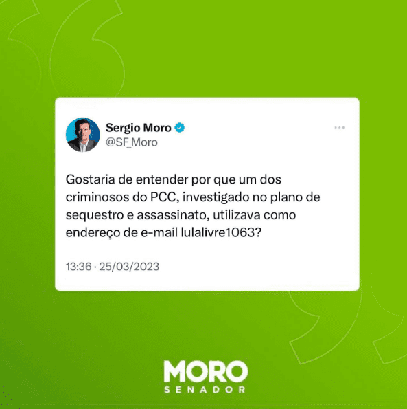 Moro questiona uso de e-mail “lulalivre” por integrante do PCC