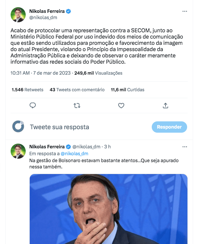 Nikolas aciona MPF e aponta uso pró-Lula nas redes do Planalto