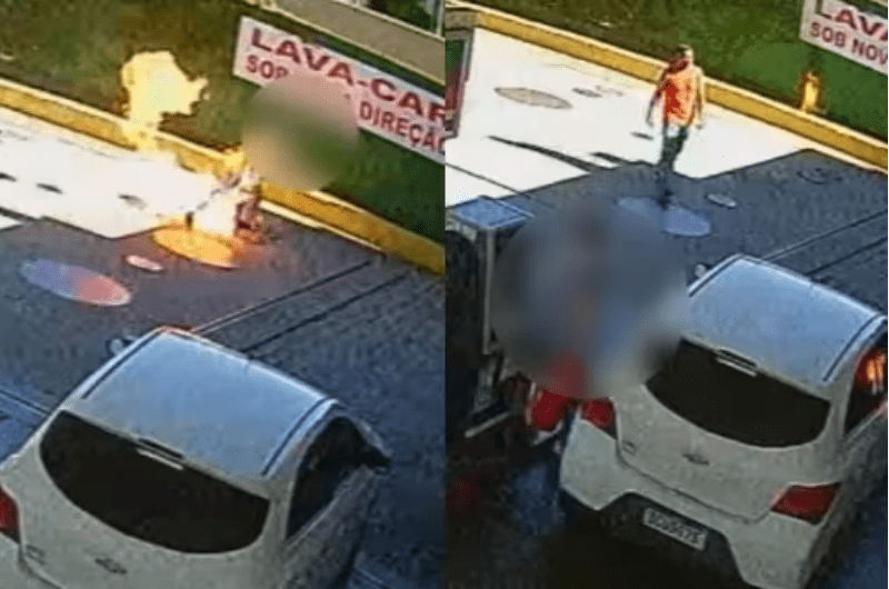 Vídeo: Frentista ateia fogo em cliente após discussão em posto