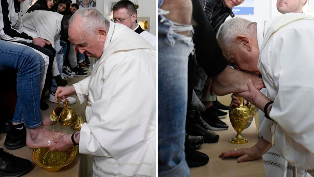 Papa Francisco lava e beija pés de 12 adolescentes infratores