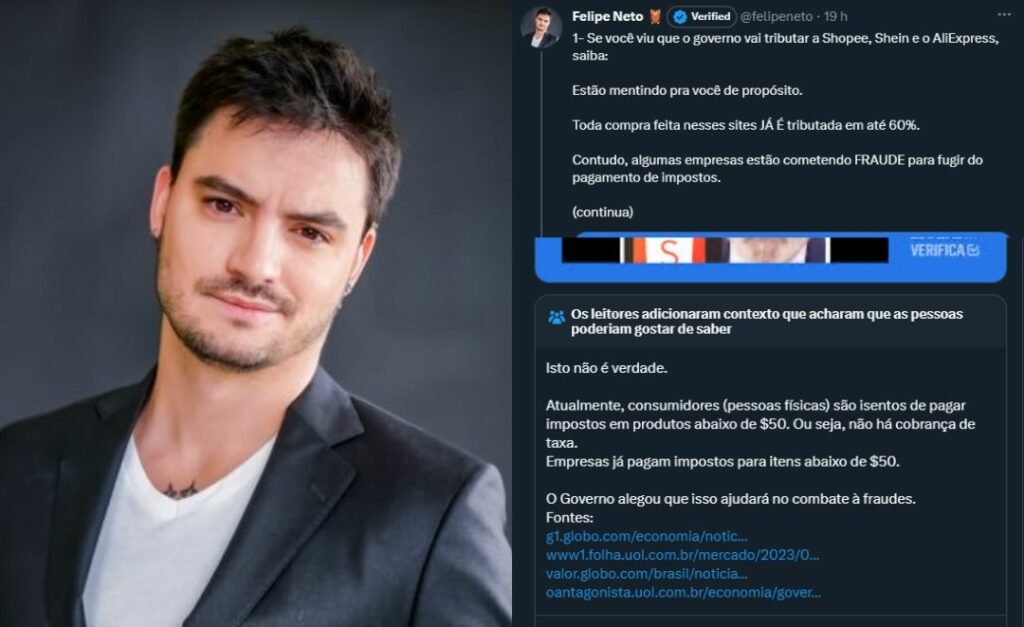 Twitter classifica publicação de Felipe Neto como “fake news”