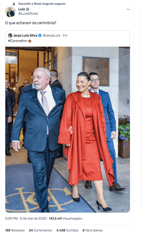 Lula reposta foto com Janja em Londres: “O que acharam?”