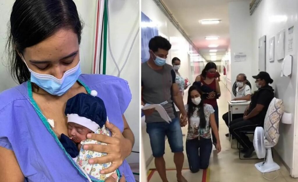 Mãe deixa hospital de joelhos após alta do filho: 96 dias na UTI
