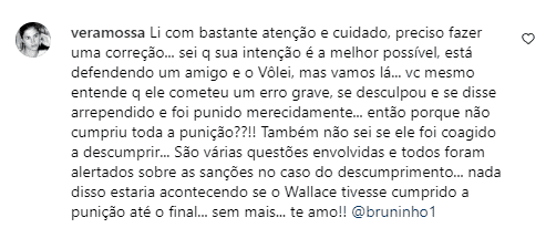 Vera Mossa, mãe de Bruninho, é contra defesa do filho a Wallace